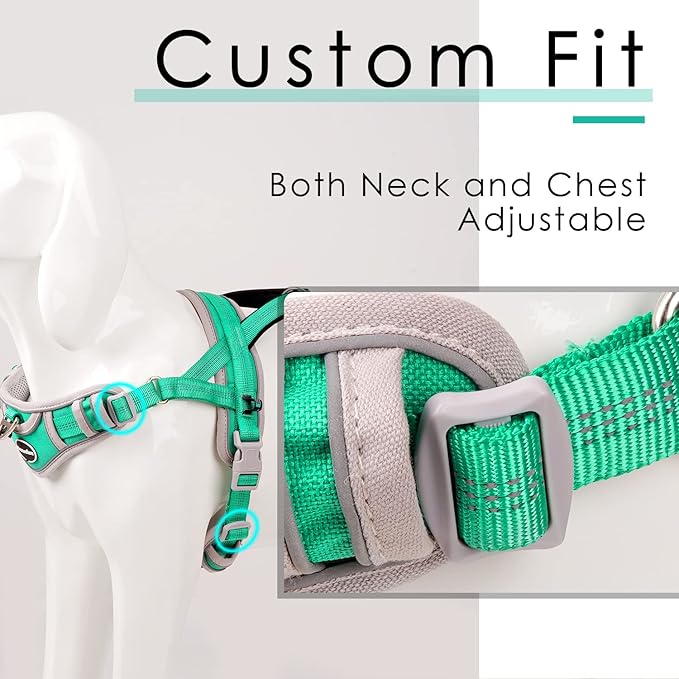ADVENTUREMORE Dog Harness for Large Dogs No Pull, Sport Dog Halter Harness Reflective Breathable Dog Vest Escape Proof Dog Harness with Easy Control Front Clip Handle for Training Walking L Green