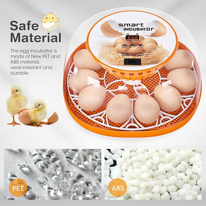 12 Egg Incubator with Automatic Egg Turning and Temperature Control, Automatic Water Adding, LED Egg Candler, Incubators for Hatching Eggs, Chickens, Ducks, Quail, Goose Eggs