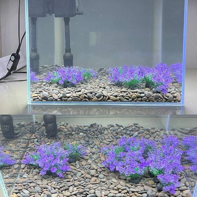 Smoothedo-Pets Aquarium Plant Fish Tank Decoration 20 Pieces Small/1" Tall Plastic Artificial Plant Goldfish Hide Mini Grass Set (Purple)
