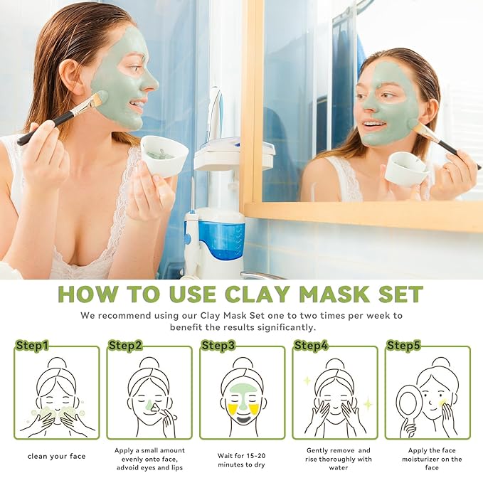 ANAI RUI 3 Pcs Pore Cleansing Face Mask Set Green Tomato Clay Mask - Turmeric Vitamin C Facial Mask Red Bean Refreshing Pore Mask, Relaxing Spa Gift Set Self Care for Women/Teens Girls 2.5 oz each