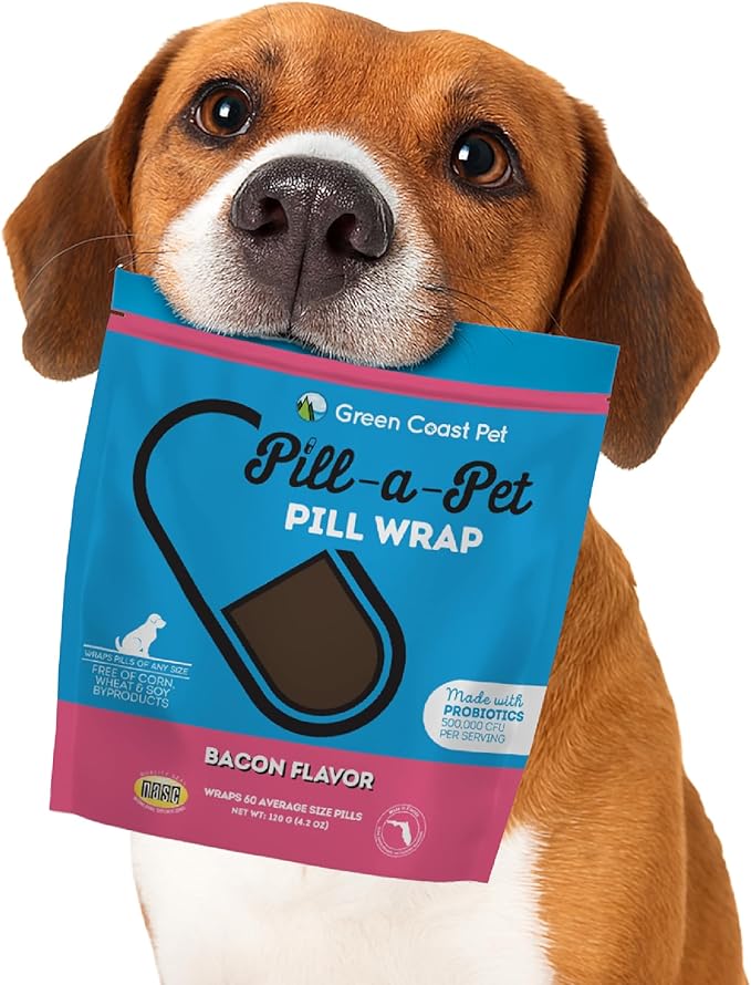 Pill-a-Pet Pill Wrap for Dogs - Made in USA - Probiotics Pet Pill Pockets for Dogs - Paste Dog Treats for Pills - Hiding up to 60 Tablets of Any Size - Digestive Support Bacon Flavor