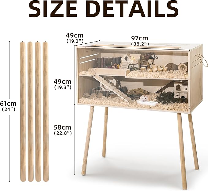 Pine Small Animals Houses&Habitats Chewproof, 40" Pine Guinea Pig Cage Hamster Cage for Small Animals (40" Large, High-Legged Stick)