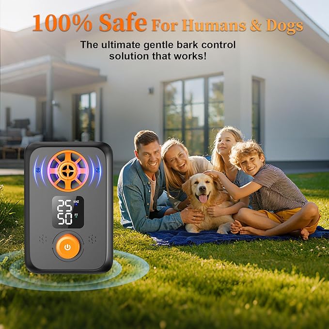 Ultrasonic Dog Bark Deterrent Devices- Anti Barking Devices with 5 Freq 3 Range Modes Auto Dog Barking Stopper Box Stop Neighbors Dogs Effective Bark Control Bark for Indoor Outdoor
