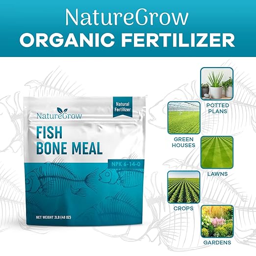Fish Bone Meal Fertilizer-6-14-0 Natural Plant Food Source of Nitrogen and Phosphorus for Organic Gardening (3LB)