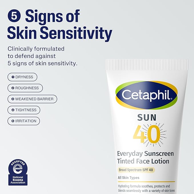 CETAPHIL Everyday Sunscreen Tinted Lotion for Face, 1.7 fl oz, 100% Mineral UVA/UVB Filters: Titanium Dioxide & Zinc Oxide, SPF 40, For Sensitive Skin