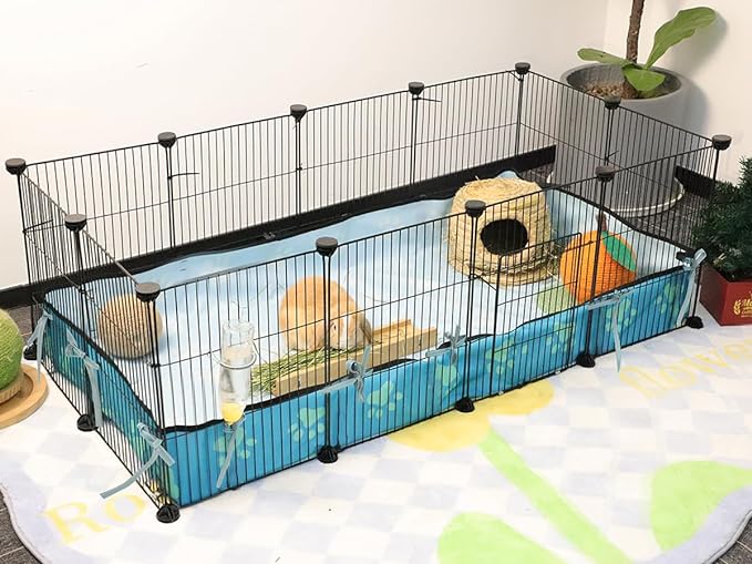 CHEGRON Guinea Pig Cages with Door and Waterproof Bottom Liner, Expandable C&C Grids Cage for up to 2 Small Animal Playpen Metal Grids Indoor Rabbit Cage Hedgehog Hamster Playpen, 48 x 24 x 16 inch