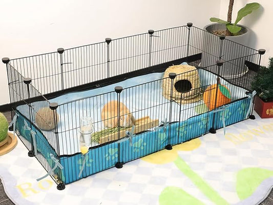 CHEGRON Guinea Pig Cages with Door and Waterproof Bottom Liner, Expandable C&C Grids Cage for up to 2 Small Animal Playpen Metal Grids Indoor Rabbit Cage Hedgehog Hamster Playpen, 48 x 24 x 16 inch