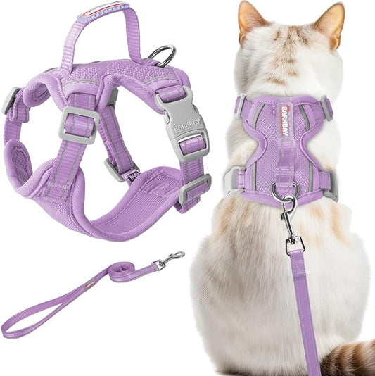 Cat Harness and Leash Set Escape Proof for Kitten Walking, Soft Adjustable Top Handle Vest Harnesses for Cats, Easy Control Breathable Reflective Small Medium Large, Violet Purple, XS