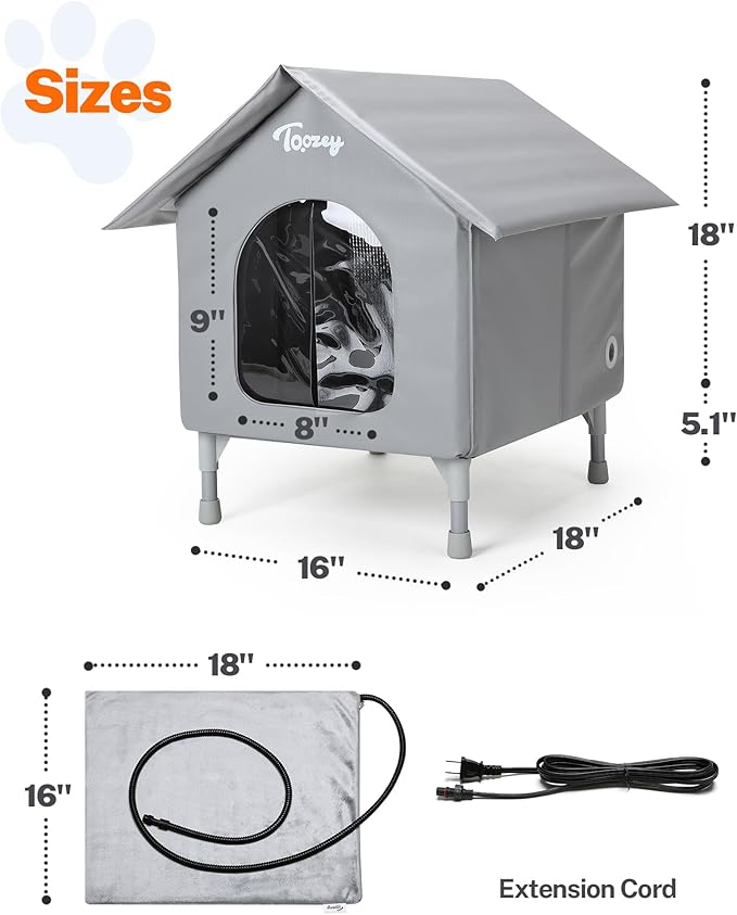 Toozey Outdoor Cat House, Waterproof Cat Shelter Extra with Heating Pad for Stray/Barn Cats, Elevated Feral Cats House with Inside Insulated Aluminum Sunburn Protection