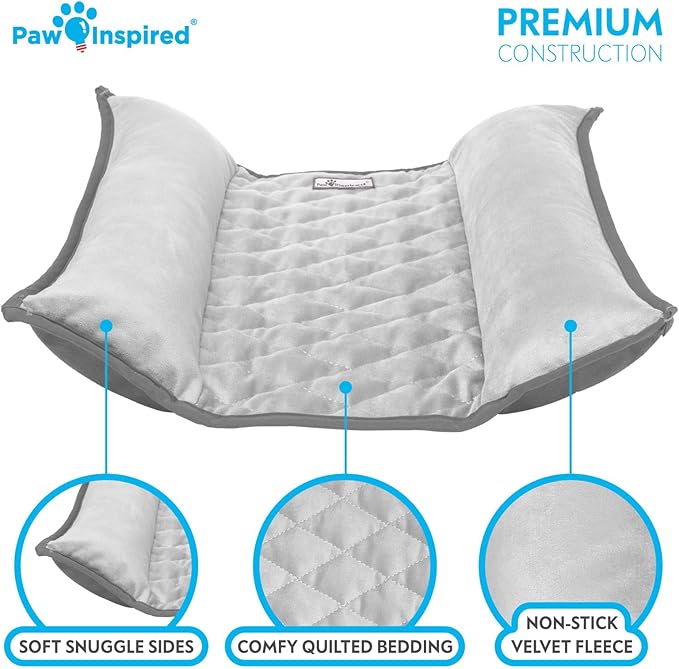 Paw Inspired Snuggle Bunny Bolster Bed for Rabbits, Cats, Dogs, Small Pets, 17x17-Inch Reversible Fleece Flop Bedding with Padded Sides (Gray/Light Gray)