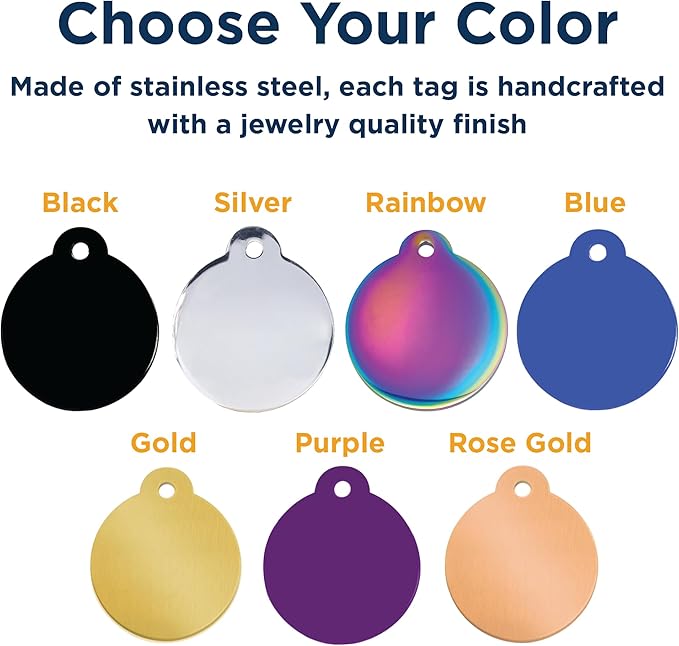 GoTags Personalized Small Indoor Cat Tag - Engraved with 4 Lines of Custom ID, Gold Stainless Steel Round Pet ID Tag
