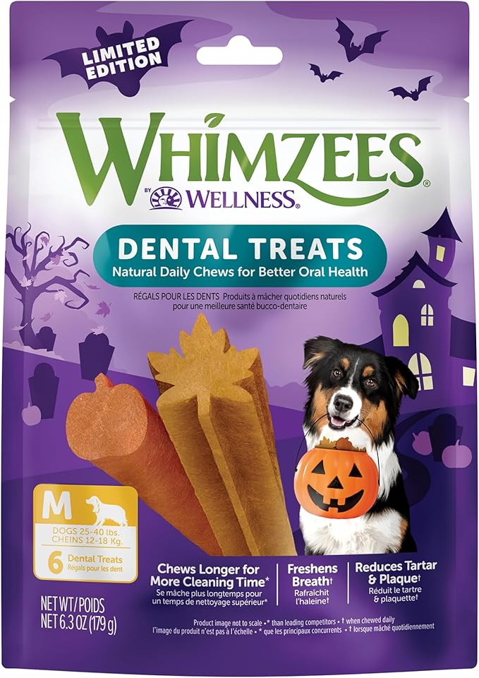 Whimzees Wellness Fall Dog Dental Treats, Autumn Natural Chews for Dogs, Medium Size Stick, (6 Count) (Pack of 6)