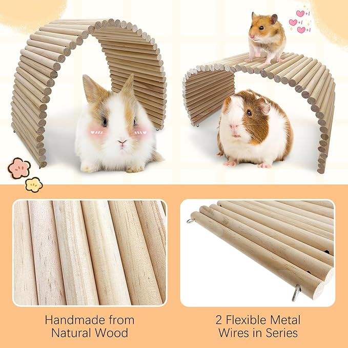 Hamiledyi Large Wooden Bridge Hamster Ladder House for Small Animals, Tunnel, Ladder, Chew Toys for Hamster Bunny Guinea Pigs Rats Chinchilla (26.4"7.9")