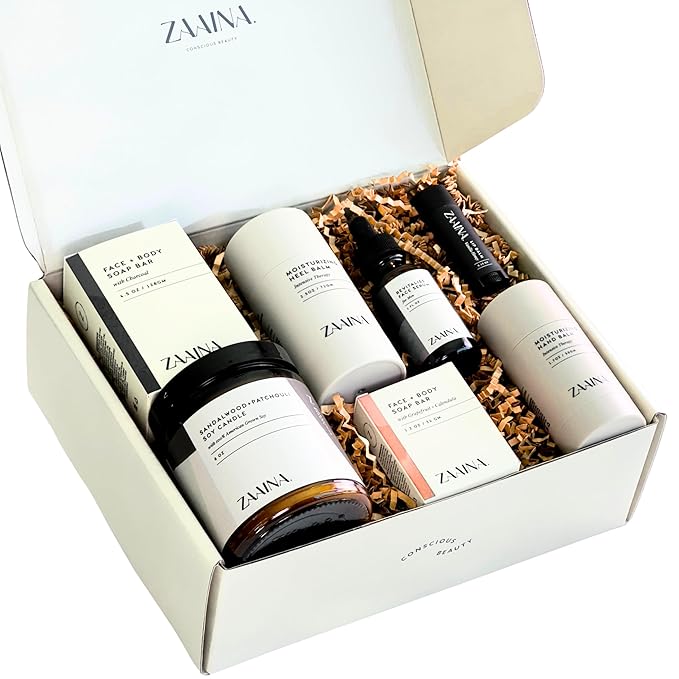 ZAAINA Men’s Care Package, Valentine Gifts for Men, Relaxation Spa Gift Set - Luxury Natural Handmade Grooming Kit for Husband Dad Friend, Birthday Gifts for Him (Premium Set with Sandalwood Candle)