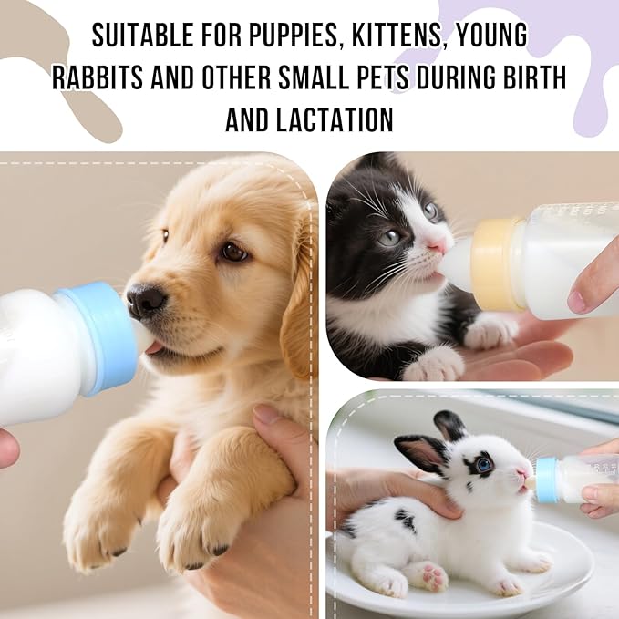 Puppy Kitten Nursing Bottle 2oz- Small Animal Feeding Kit with Nipples | Hand Feeding Supplies for Puppies, Kittens, Rabbits, Ferrets & Newborn Pets