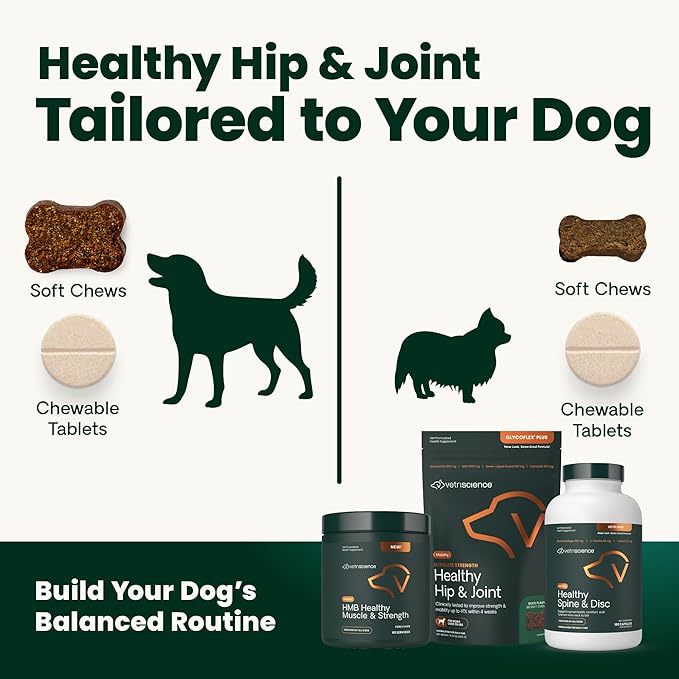 VetriScience Ultimate Strength Healthy Hip & Joint Chews, GlycoFlex Glucosamine, Chondroitin and Green-Lipped Mussel Joint Support Supplement for Dogs, Soothe Joint Discomfort, Duck, 120 Count