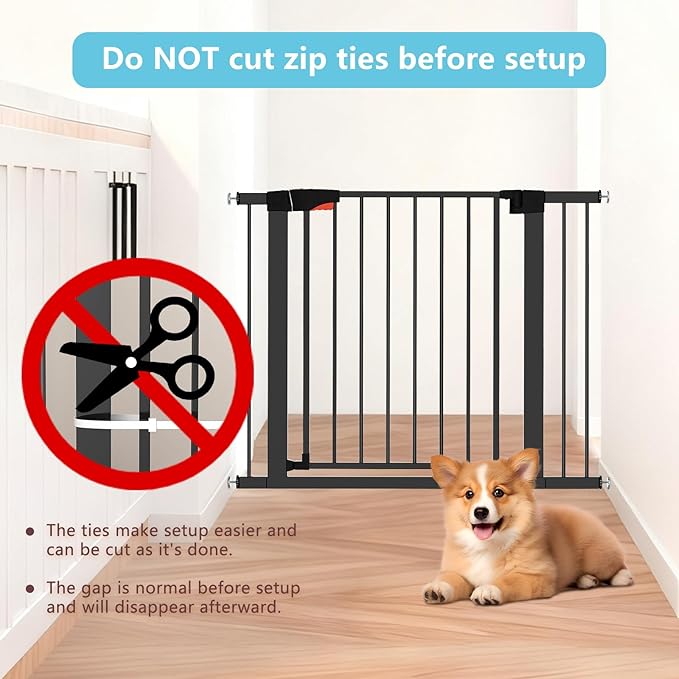 MAVRICFLEX Steel Dog Gate, No-Drill Pressure-Mounted Pet Gate for Door, Auto-Close < 45 °, Black