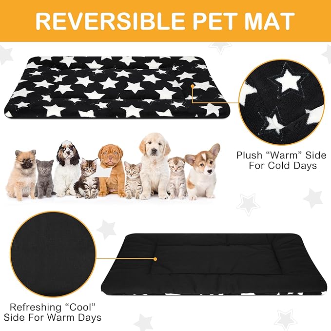 VitalCozy 4 Pcs Winter Dog Crate Pads, Ultra Soft Warm Washable Dog Cat Bed Mat for Pet Crate Comfortable Replaceable Reversible Kennel Pad for Small, Medium, Large Dogs(18 x 24 x 1.6 Inch,Black)