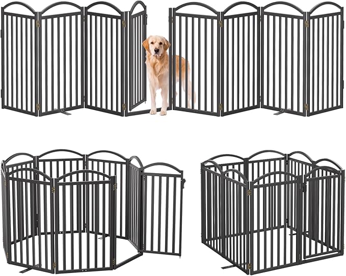 Malier Metal Freestanding Dog Gates with Door, 32'' Height Outdoor Indoor Dog Fences, Extra Wide Foldable Puppy Gate for Stairs (Black, 【8 Panels with Door】 160''W × 32''H)