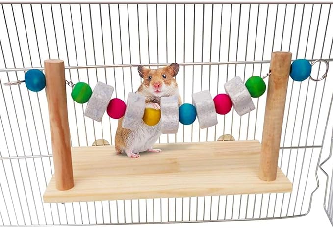 Hamiledyi Hamster Wood Ledge Platform with Lava Stone Block Chinchilla Cage Resting Wooden Shelf Chew Toys for Guinea Pig Gerbil Mouse Rat