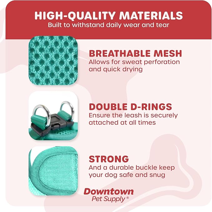 Downtown Pet Supply Step in Dog Harness for Small Dogs No Pull, X-Small, Bermuda Blue - Adjustable Harness with Padded Mesh Fabric and Reflective Trim - Buckle Strap Harness for Dogs