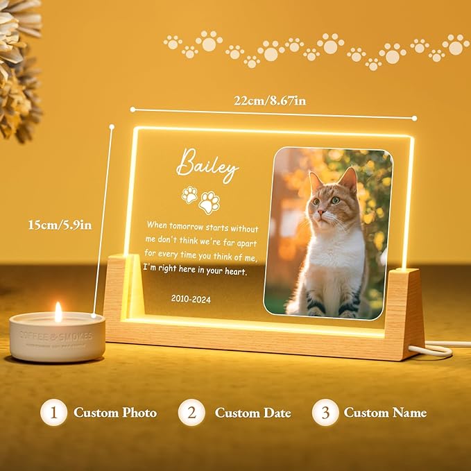 Bemaystar Personalized Pet Memorial Gifts - in Memory of Dog Night Lights, Custom Dog Memorial Gifts for Loss of Dog, Pet Loss Gifts, Memorial Plaques for Dogs, Pet Picture Frames Memorial Gifts
