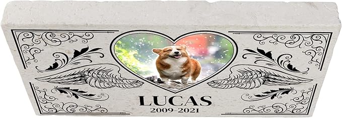 Personalized Pet Memorial with Keepsake Photo on Limestone - Headstones, Garden Stones, and Grave Markers for Dogs - Dog Memorial Stone, Pet Memorial Gifts - 12”x 6”x1.25" (B. Lucas Design)