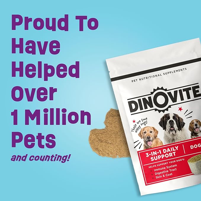 Dinovite 3 in 1 Probiotic for Medium Dogs, Skin & Coat, Digestive Health & Joint Relief, Dog Food Toppers, Immune Support, Allergy Relief & Itch Relief Skin Care, 30 Servings (18-45lb)