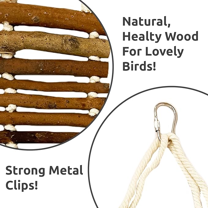 SIMENA Bird Cage Ladder, Parrot Bridge Made of Natural Wood and Rope, Interactive Bird Toy for Small and Medium Sized Birds and Parrots, Parakeets, Cockatiels, Amazon Parrots, Conures etc.