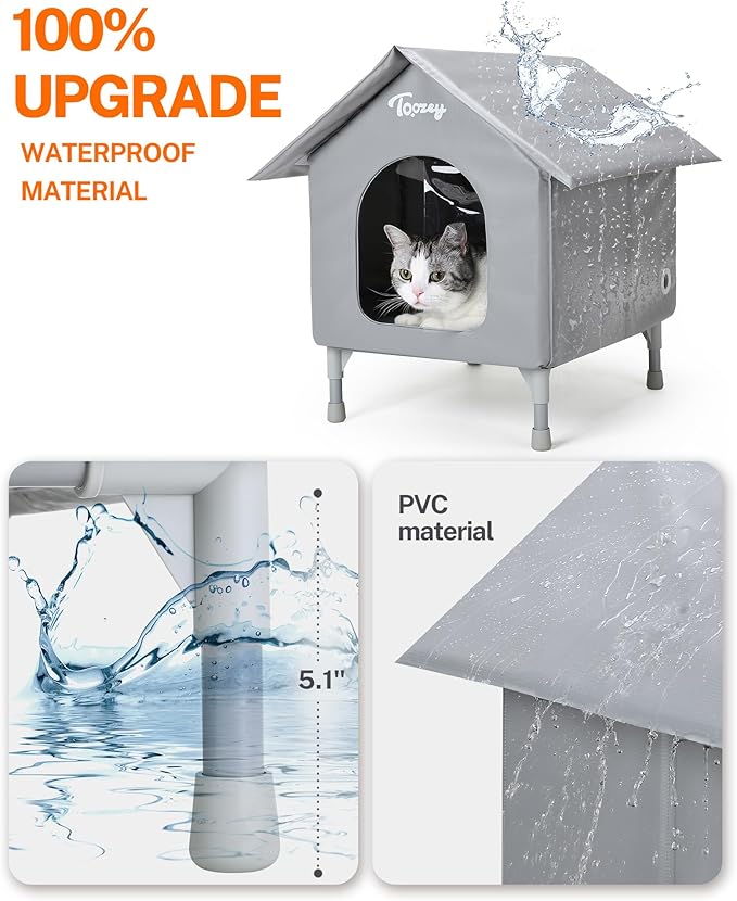 Toozey Outdoor Cat House, Waterproof Cat Shelter Extra with Heating Pad for Stray/Barn Cats, Elevated Feral Cats House with Inside Insulated Aluminum Sunburn Protection