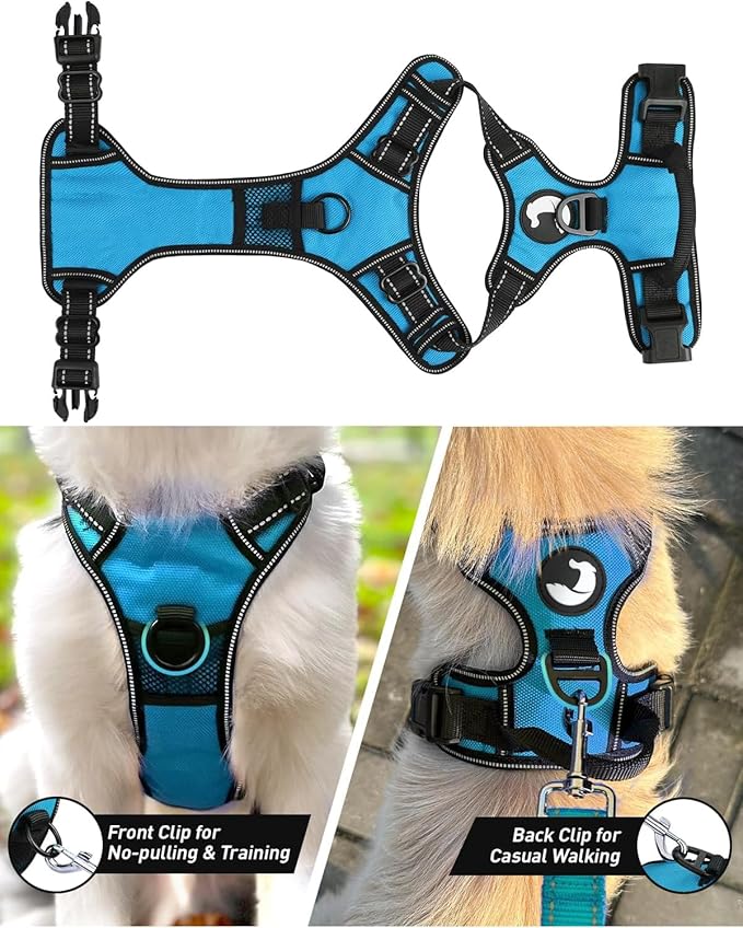 Joytale No Pull Dog Harness for Large Dogs, Reflective Pet Vest with Front Clip, Adjustable Soft Padded Harnesses with Easy Control Handle for Training and Walking, Sky Blue, L