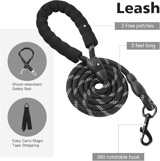 No Pull Tactical Dog Harness for Small Dogs, Escape Proof Molle Dog Vest Harness and Leash Set, Adjustable Military Service Dog Harness with Handle for Medium Large Dogs(Black, M)