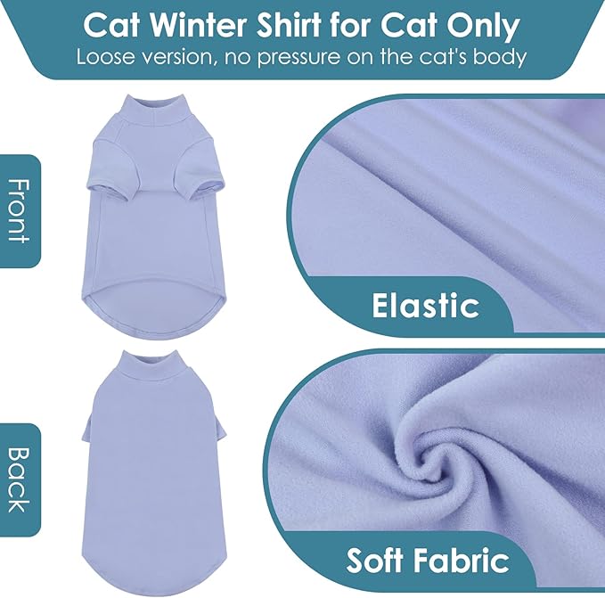 SUNFURA Turtleneck Sweater for Cat, Sphynx Cats Shirt Hairless Cat Sweaters with Sleeves, Warm and Soft Kitten Pullover Fleece Winter Pajamas Jumpsuit for Puppy Cats, Blue XL