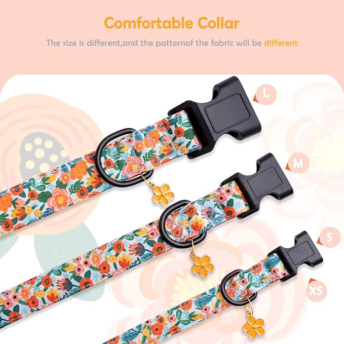 Faygarsle Dog Collar for Small Medium Large Dogs Cute Gaily Colored Puppy Collars for Female Dogs Floral Patterned Pet Collars for Summer Spring Wedding Puppy Girl Dog Collar XS