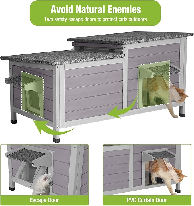 GUTINNEEN Outdoor Cat House Weatherproof Feral Kitty Shelter for Winter Cat Condo with Large Opening Roof (1-Story（AIR93）)