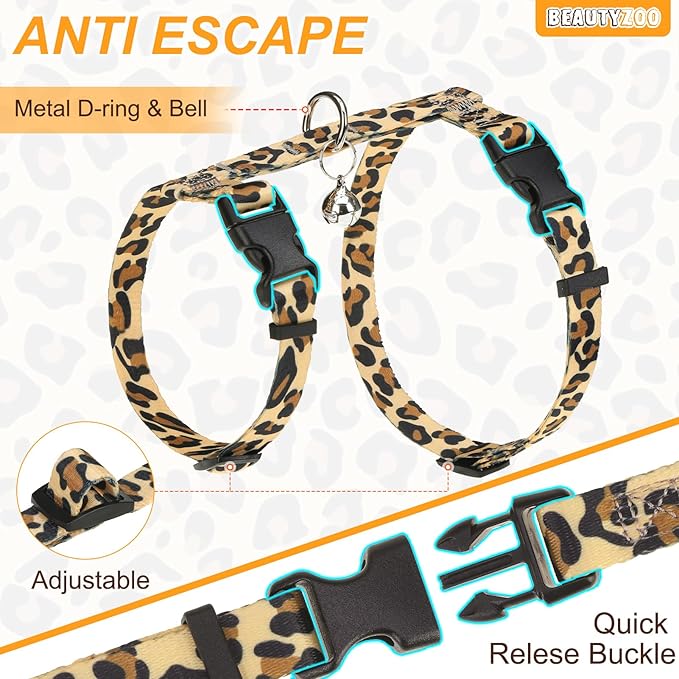 BEAUTYZOO Cat Harness and Leash Set Escape Proof for Walking, Kitten Soft Adjustable Vest Harnesses for Small Medium Large Cats, Easy Control Breathable Plaid Ribbon Nylon for Outdoor Indoor Use