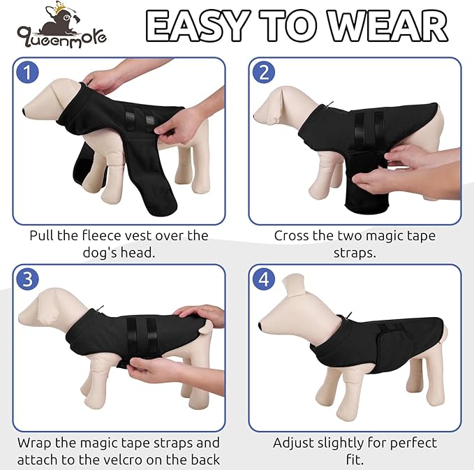 Queenmore Medium Dog Sweaters, Soft Fleece Vest Pullover Dog Jacket with Leash Hole, Warm Winter Dog Clothes Cold Weather Doggy Dachshund Sweater for Medium Dogs Cats Boy or Girl (Black,M)