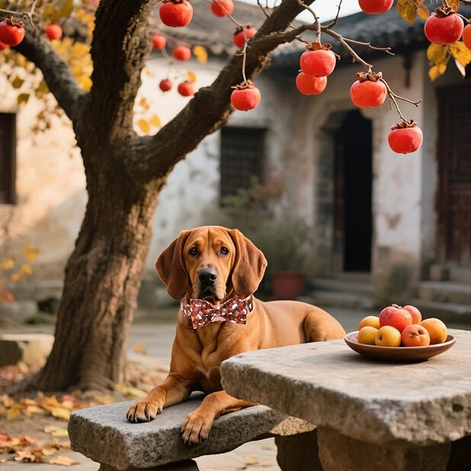 Unique style paws Cotton Dog Collar with Bow Autumn Puppy Collar with Hazelnut Maple for Small Medium Large Boys Girls Dogs
