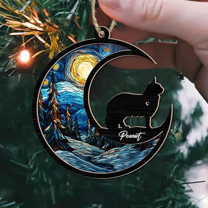 Cat Memorial Suncatcher with Name Date & Breed - Custom Pet Loss Gift, Home Decor