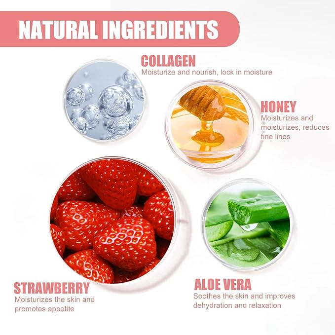 3Pcs Bee Lip Balm Lip Mask Honey Pot, Galentines & Valentines Day Gifts, Strawberry, Watermelon, Honey Balm Party Favors, Moisturizing Lip Mask Overnight Reduces Lip Lines Prevention Dry Lip