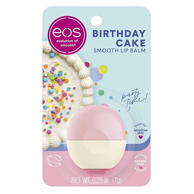 eos Shea Lip Balm, Birthday Cake | All-Day Moisture | 0.25 oz | Pack of 2