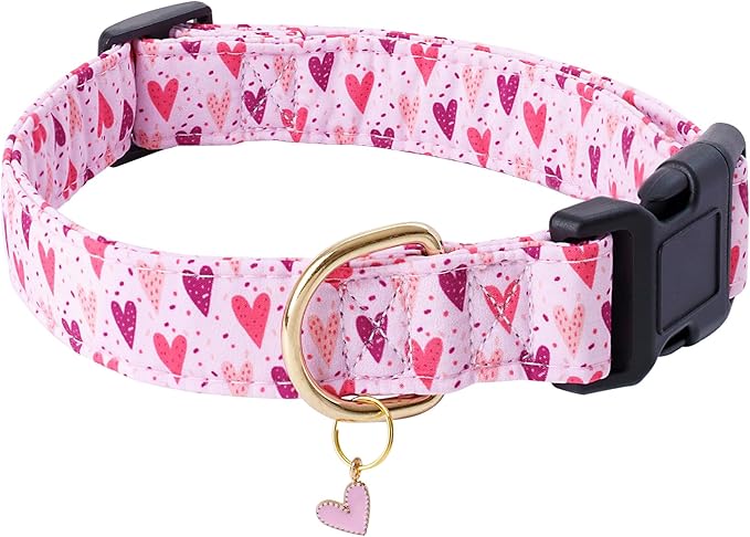 Faygarsle Dog Collar for Small Medium Large Dogs Cute Puppy Collars Valentine's Day Heart Print Dog Collar Pink and Purple Hearts M