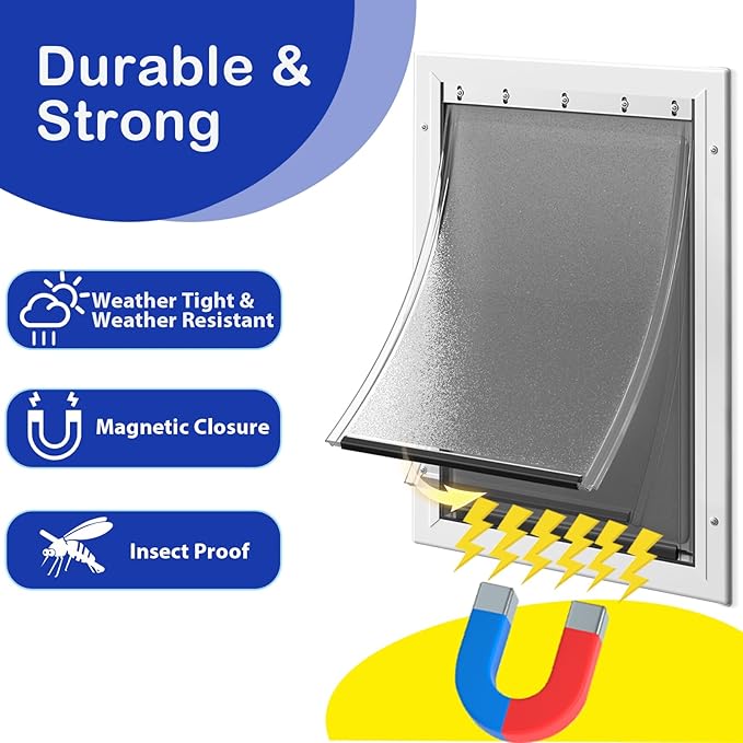 2 Pack Large Dog Door Replacement Flaps with Screws, Compatible with Petsafe Freedom Doggie Doors, PAC11-11039 10 1/8" X 16 7/8" Magnetic Closure, Weather Resistant Flexible (Frosted Transparent)