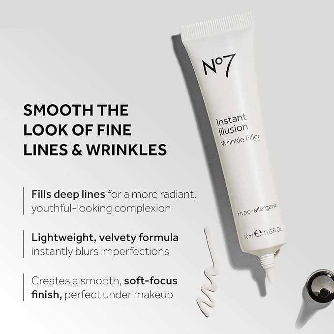 No7 Instant Illusion Wrinkle Filler - Anti Aging Serum for Face to Smooth + Blur Fine Lines and Wrinkles - Gives Complexion a Youthful and Radiant Glow (1 Fl Oz)