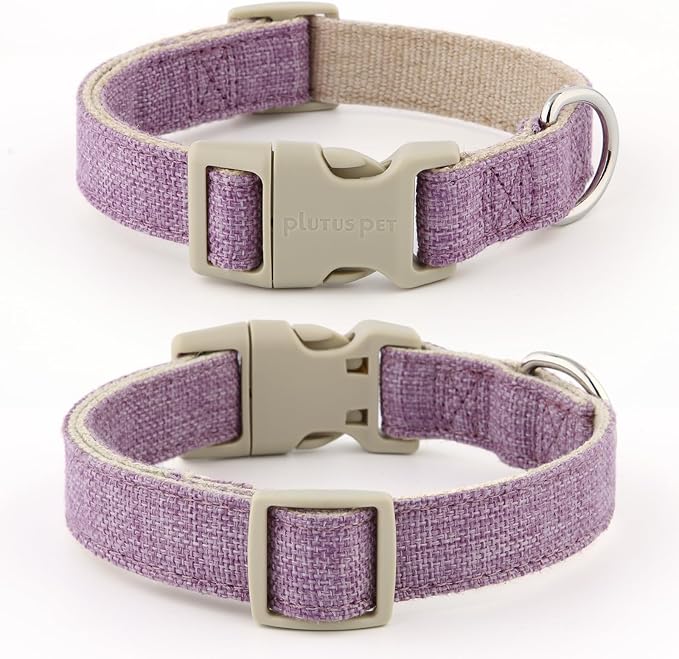 Plutus Pet Cotton Hemp Dog Collar and Leash Set, Adjustable Collar for Small, Medium, and Large Dogs, Heavy Duty and Soft on Skin, Lavender, S