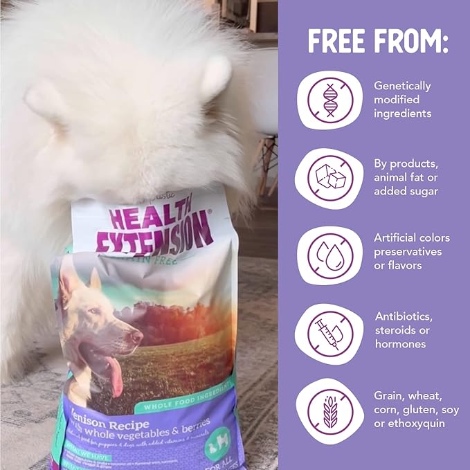 Health Extension Grain Free Venison & Sweet Potato Dry Dog Food - 30+ Superfoods and Probiotics for All Life Stages (10lb)
