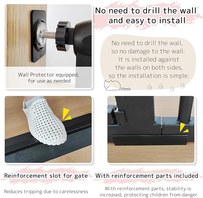Lumizone Extra Tall Cat Gate 61.02" High Pressure Mounted Extra Wide 46.65"-50.78" (17Sizes) 1.37" Gap No Drilling Auto-Close Tall Pet Gate for Dogs (Black, 46.65"-50.78" W)