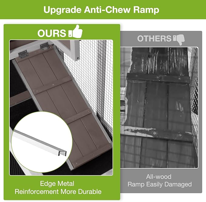Wooden Rabbit Hutch Indoor and Outdoor with Waterproof Roof, Mobile Rabbit Cage with Wheels, 2-Story Bunny Cage with Leak Proof Tray and Chew Proof Ramp (Brown)
