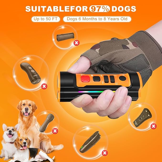 Dog Bark Deterrent Devices 2025 Release Anti Barking Device for Dogs Barking Silencer in 55FT 3X Head Anti Bark Device with Flashlight &Party Flashlight Portable Training Tool