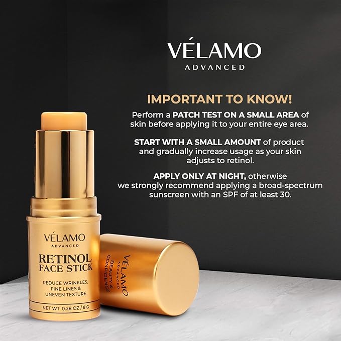 VELAMO ADVANCED Retinol Face Stick: Reduce Fine Lines Wrinkles and Uneven Texture - Retinol Cream for Face Anti Wrinkle Anti Aging - 0.28 OZ/8g
